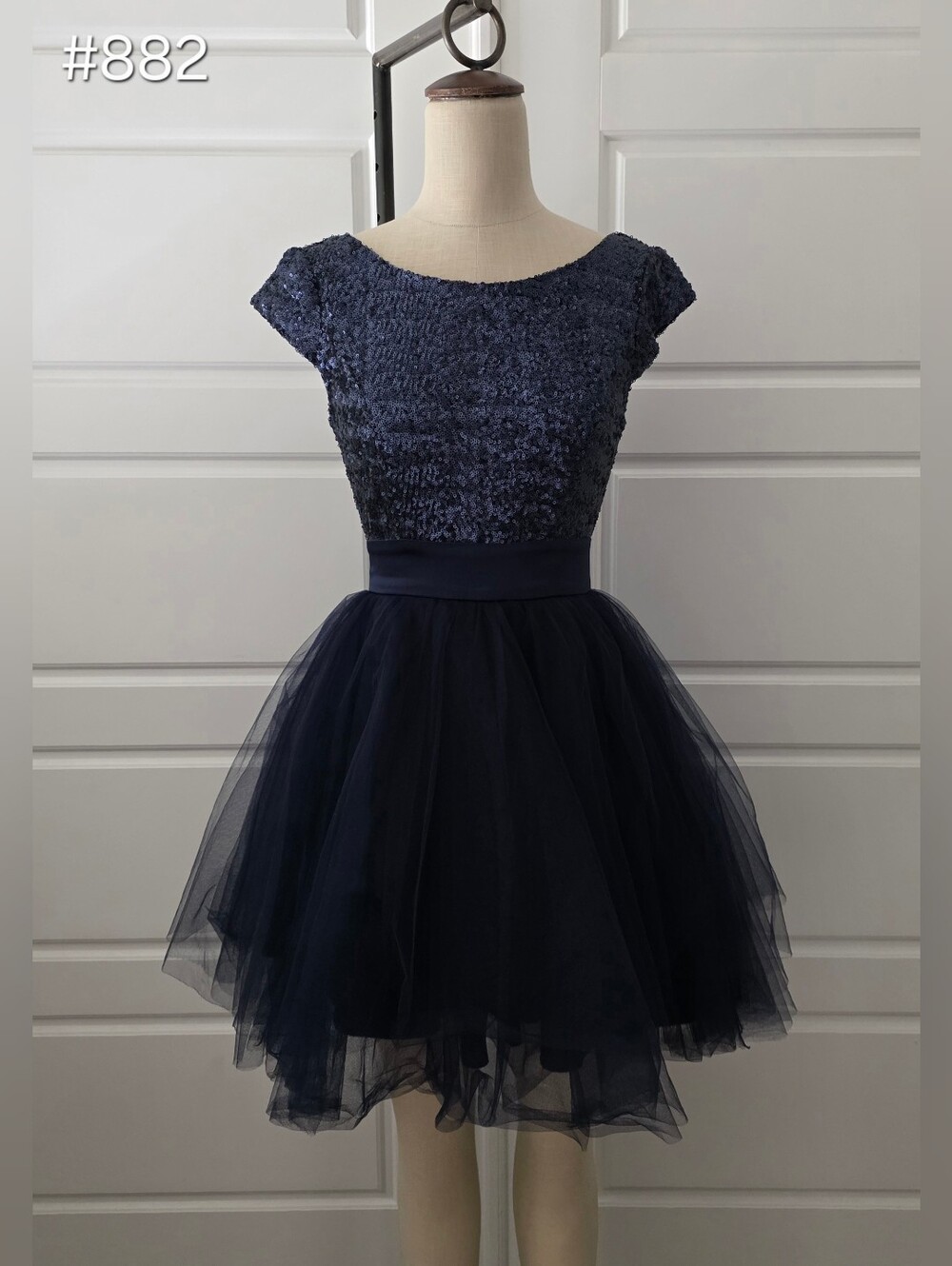 Trixxi Navy Sequin Bodice Tulle Fit-and-Flare Prom Dress